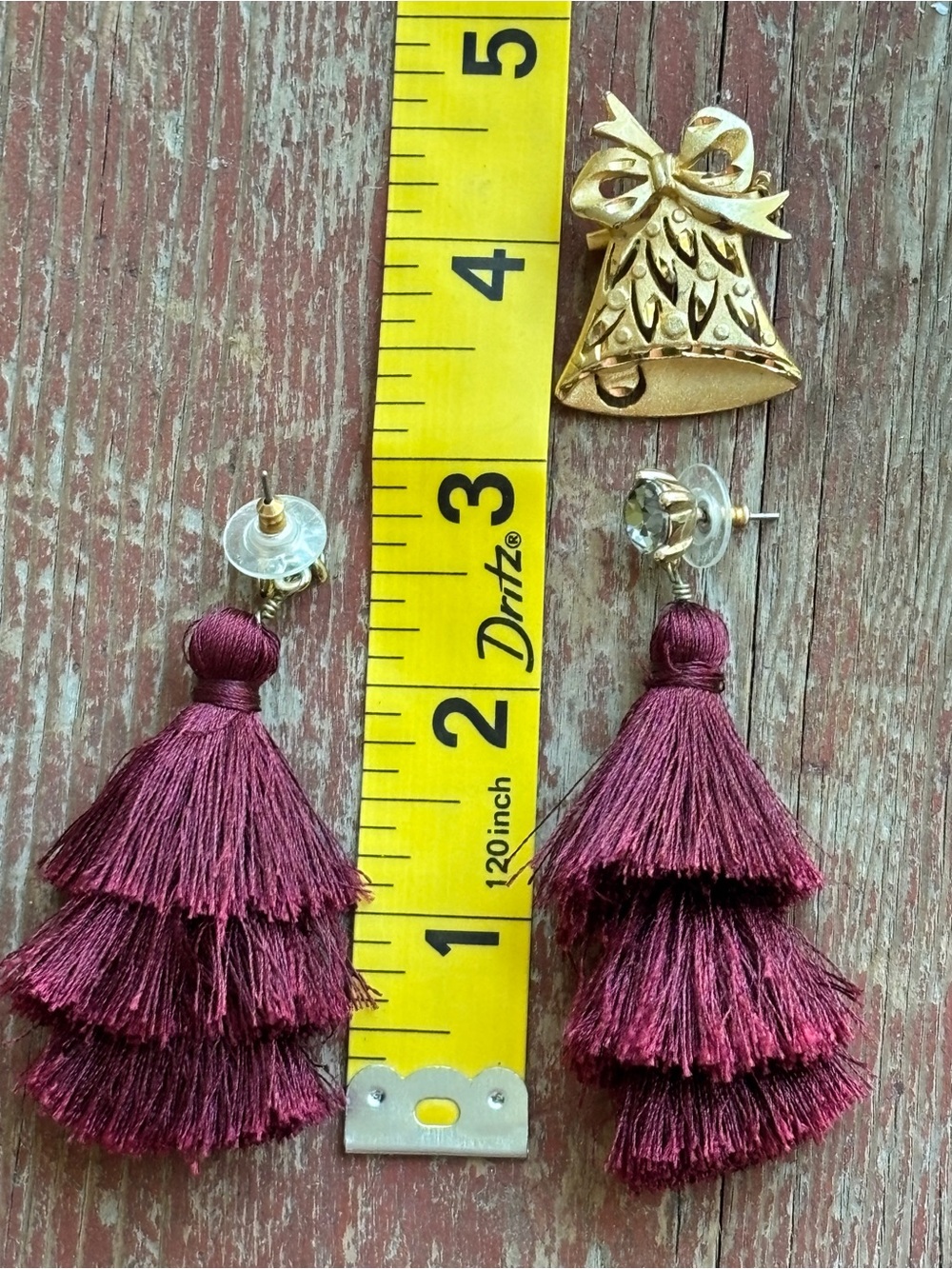 Layered Tassel Drop Earrings in Burgundy